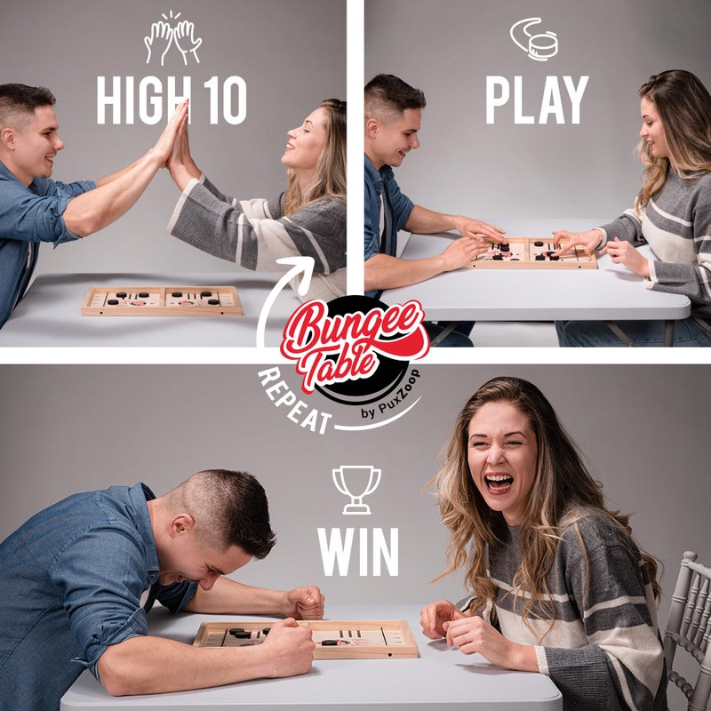 Bungee Table Fast Sling Puck Game - Large Size - Test Your Speed and Accuracy with This Fast-Paced Wooden Air Hockey Board Game - Guaranteed Fun for Family Night or Friends Party - Image 2